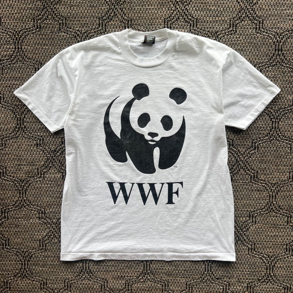 Vintage World Wildlife Fund T-Shirt Mens XL White Panda Conservation Nature